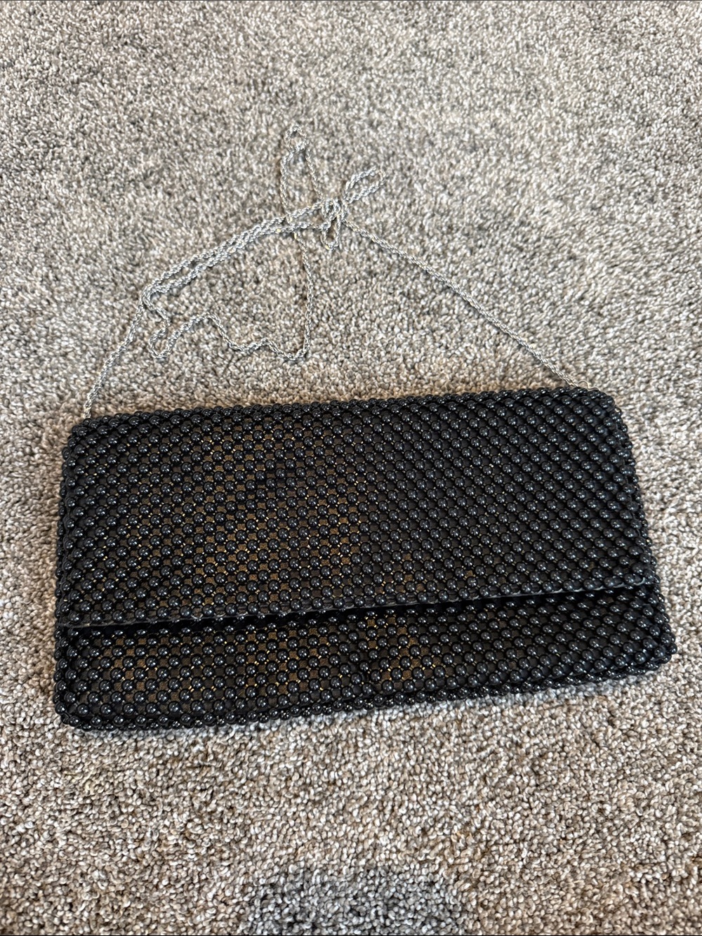 Nina Black Beaded Clutch with Silver Chain